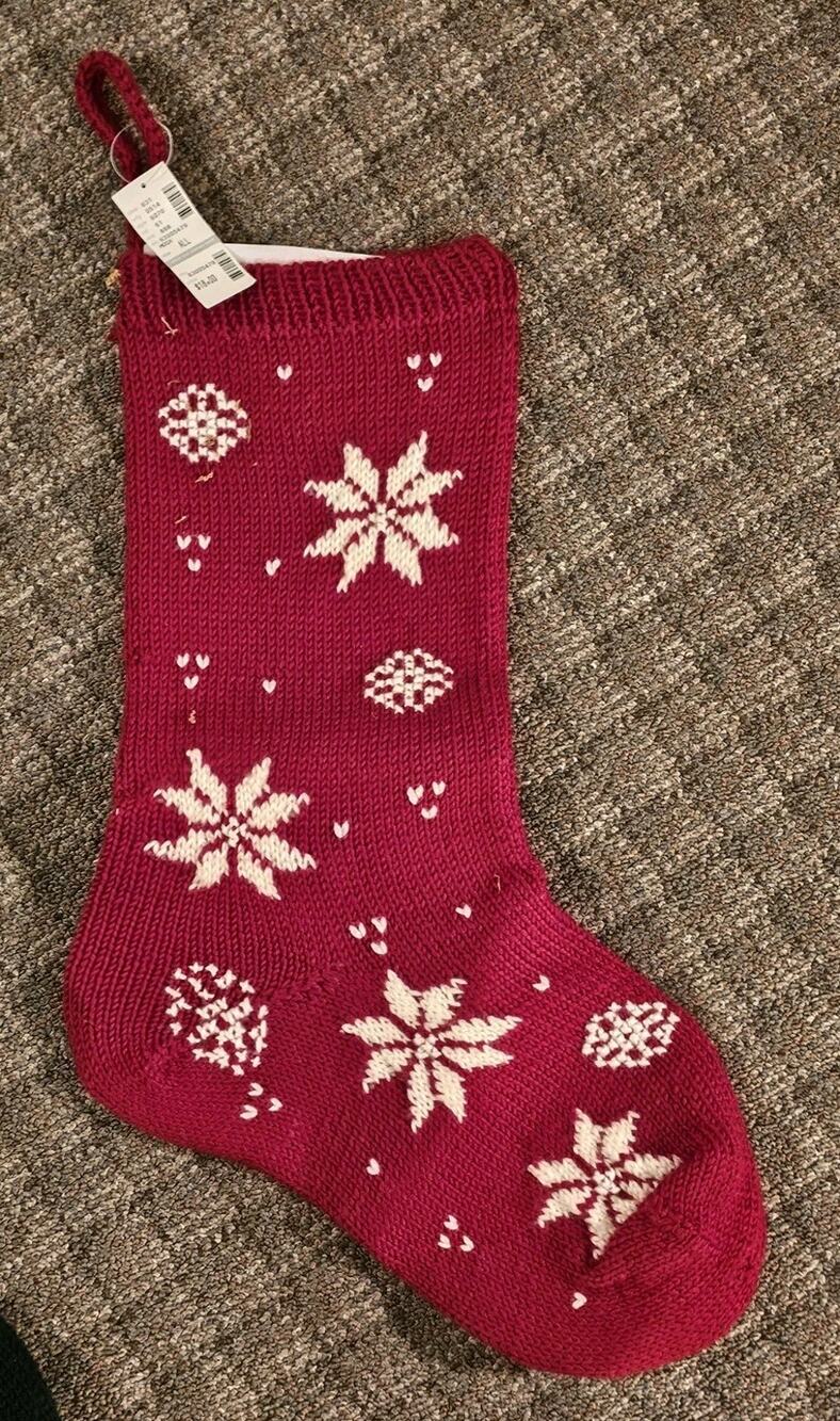 Red White Wool Christmas Stocking with Snowflakes 22" Tall New